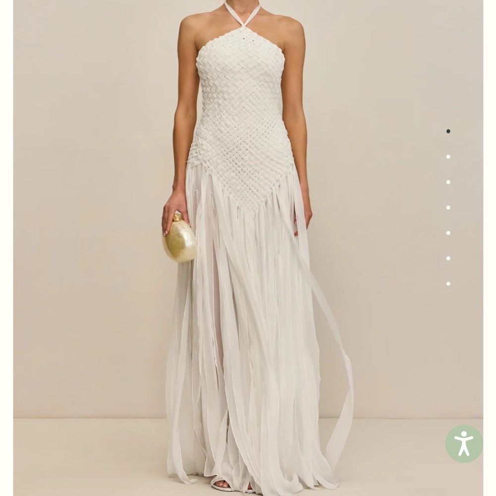cult gaia Strapless White Maxi Dress with Fringed Skirt - Picture 2 of 8